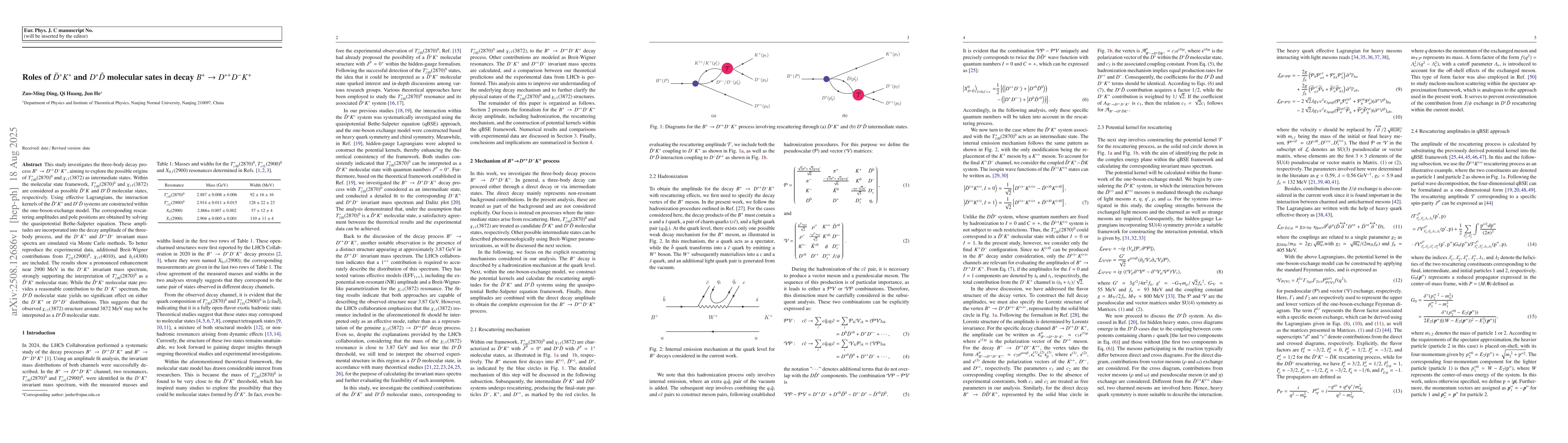 Thumbnail for Roles of $\bar{D}^{*}K^{*}$ and $D^*\bar{D}$ molecular states in decay
  $B^+ \to D^{*+} D^- K^+$