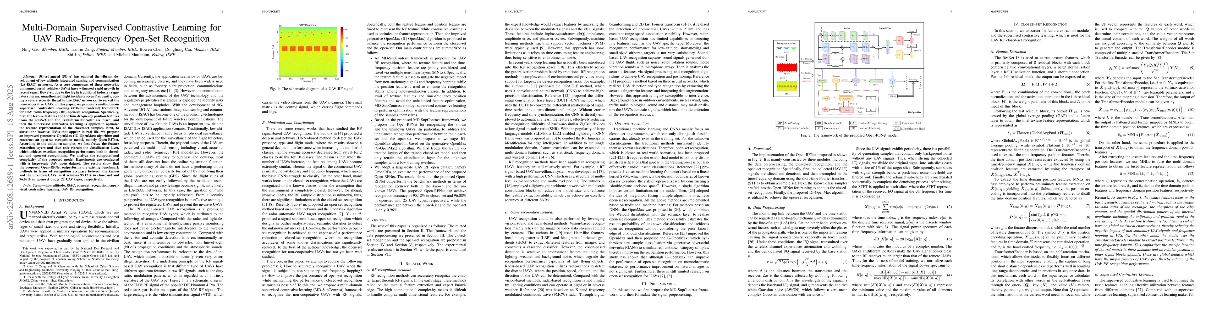 Thumbnail for Multi-Domain Supervised Contrastive Learning for UAV Radio-Frequency
  Open-Set Recognition