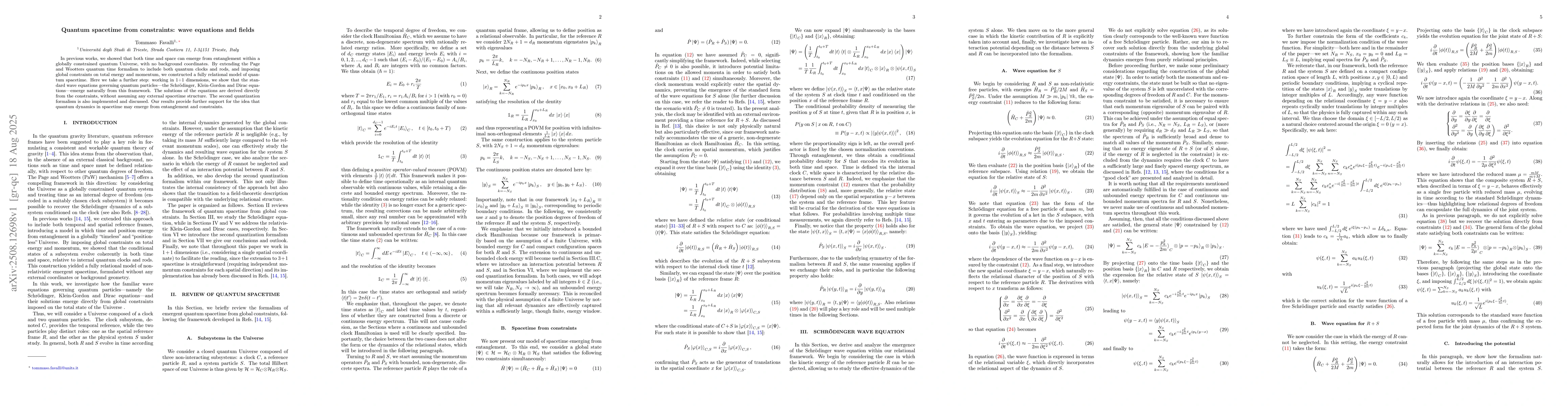 Thumbnail for Quantum spacetime from constraints: wave equations and fields
