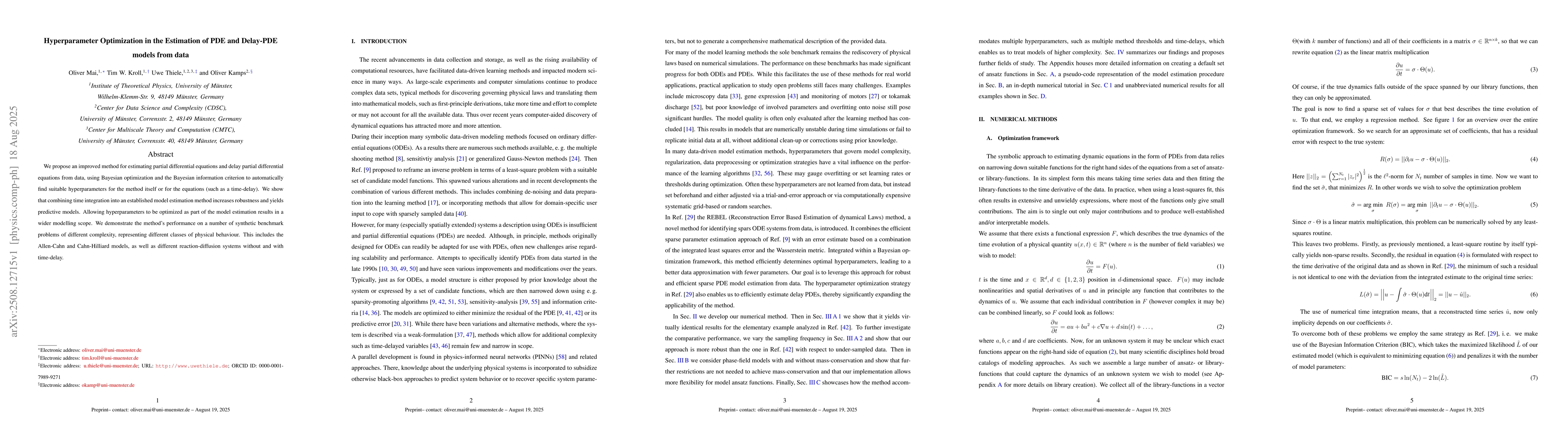 Thumbnail for Hyperparameter Optimization in the Estimation of PDE and Delay-PDE
  models from data