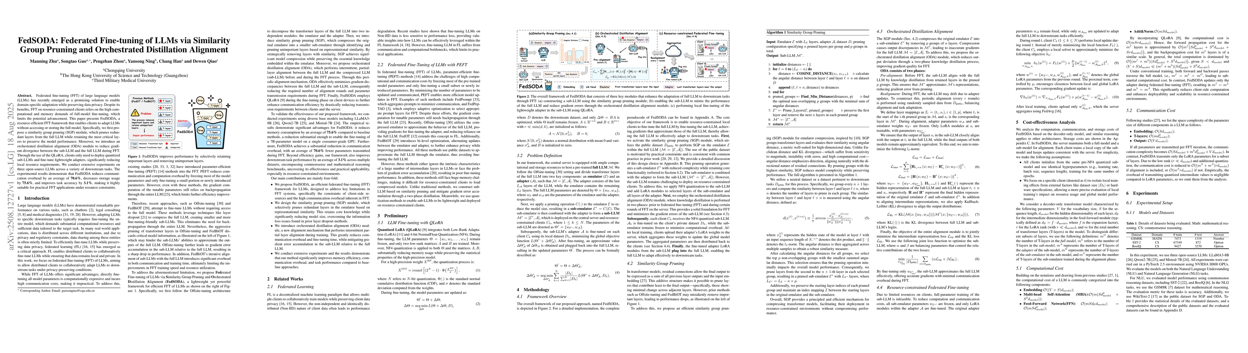 Thumbnail for FedSODA: Federated Fine-tuning of LLMs via Similarity Group Pruning and
  Orchestrated Distillation Alignment