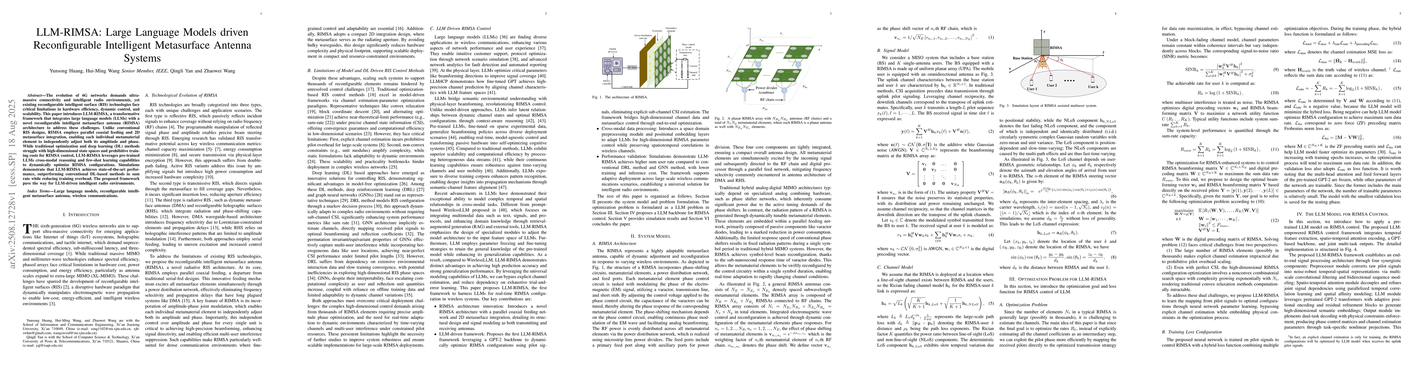 Thumbnail for LLM-RIMSA: Large Language Models driven Reconfigurable Intelligent
  Metasurface Antenna Systems