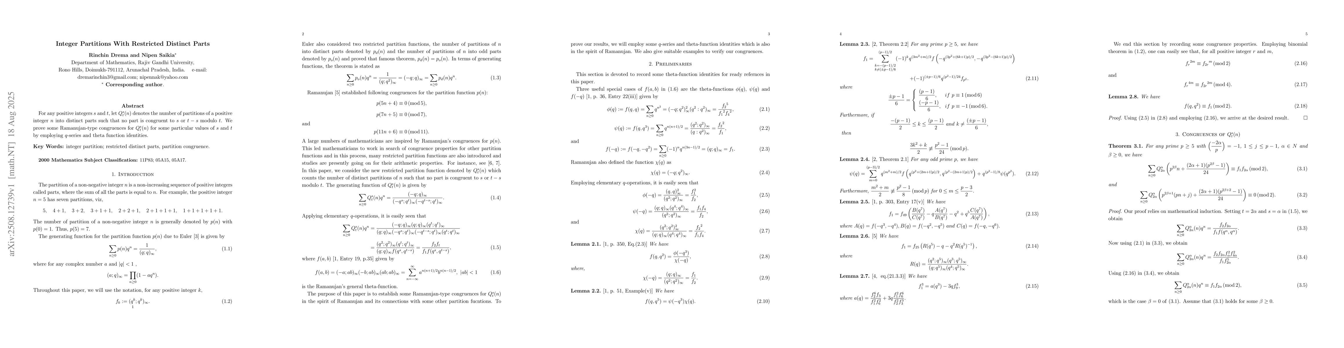 Thumbnail for Integer Partitions With Restricted Distinct Parts