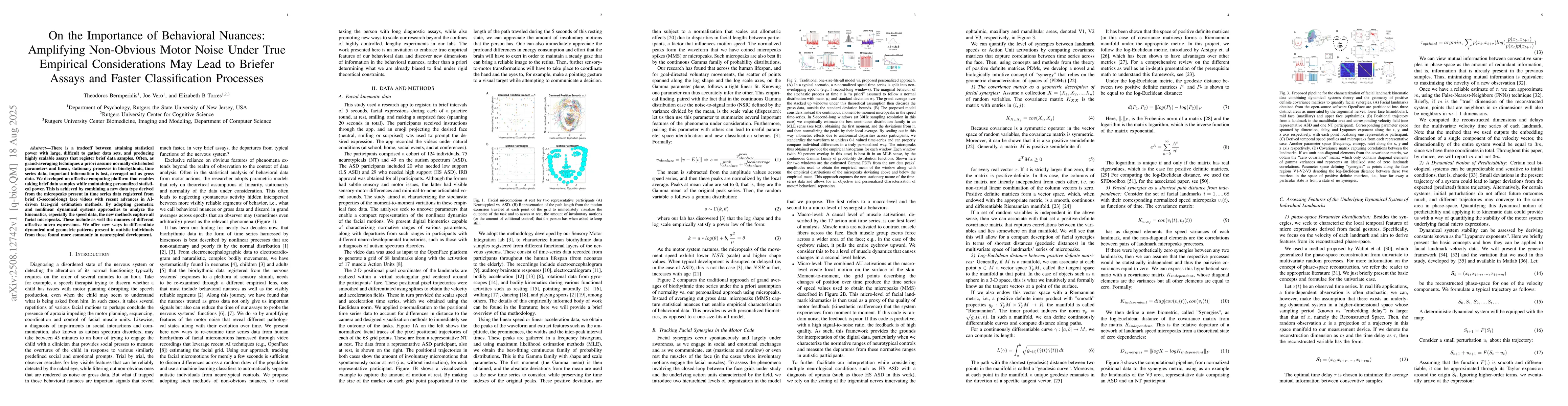 Thumbnail for On the Importance of Behavioral Nuances: Amplifying Non-Obvious Motor
  Noise Under True Empirical Considerations May Lead to Briefer Assays and
  Faster Classification Processes