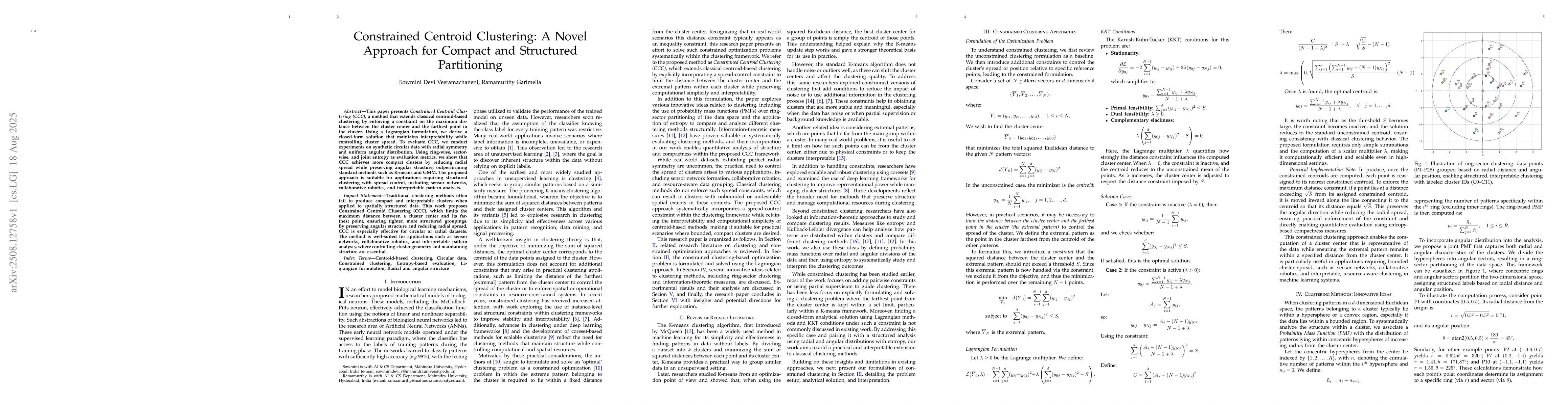 Thumbnail for Constrained Centroid Clustering: A Novel Approach for Compact and
  Structured Partitioning