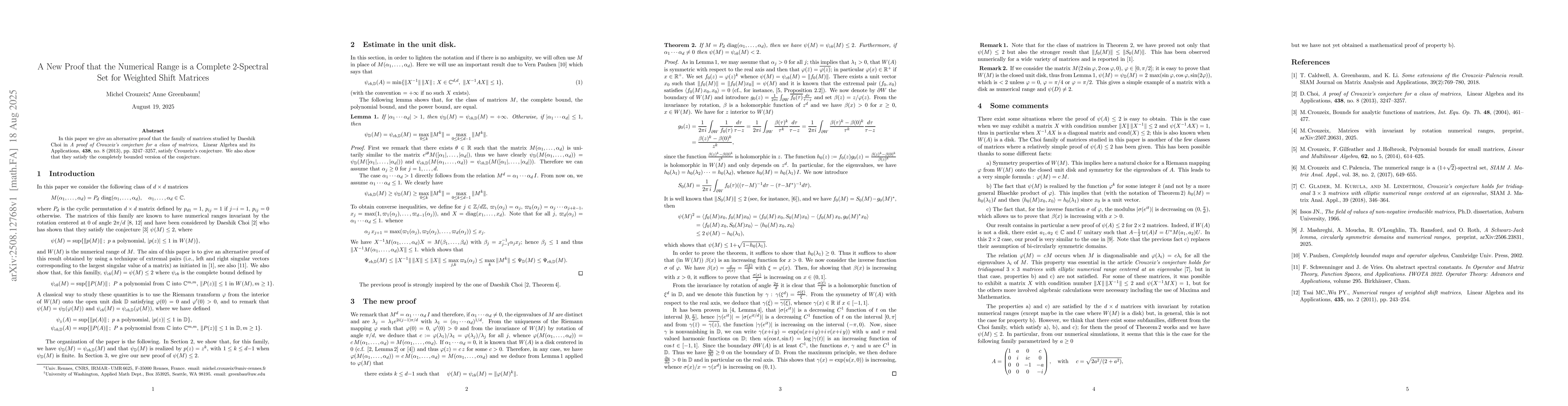 Thumbnail for A New Proof that the Numerical Range is a Complete 2-Spectral Set for
  Weighted Shift Matrices