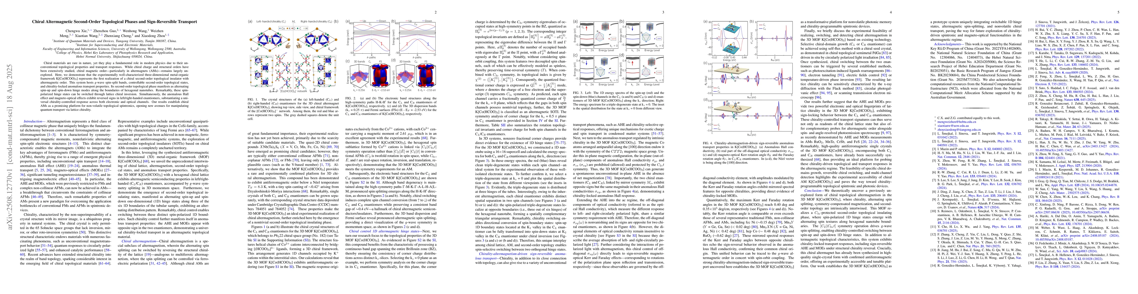 Thumbnail for Chiral Altermagnetic Second-Order Topological Phases and Sign-Reversible
  Transport