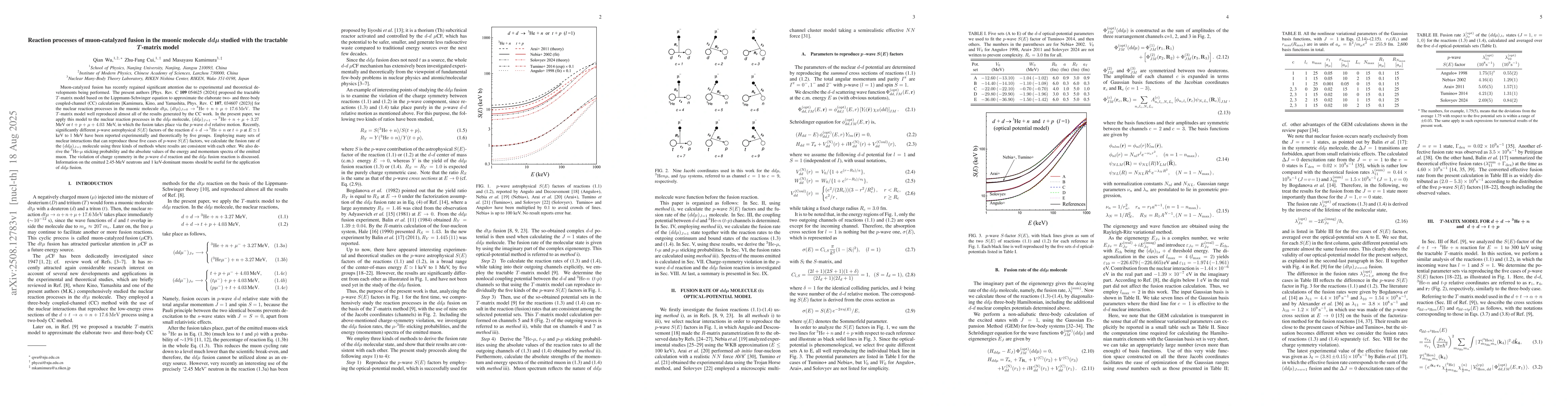 Thumbnail for Reaction processes of muon-catalyzed fusion in the muonic molecule
  $ddμ$ studied with the tractable $T$-matrix model
