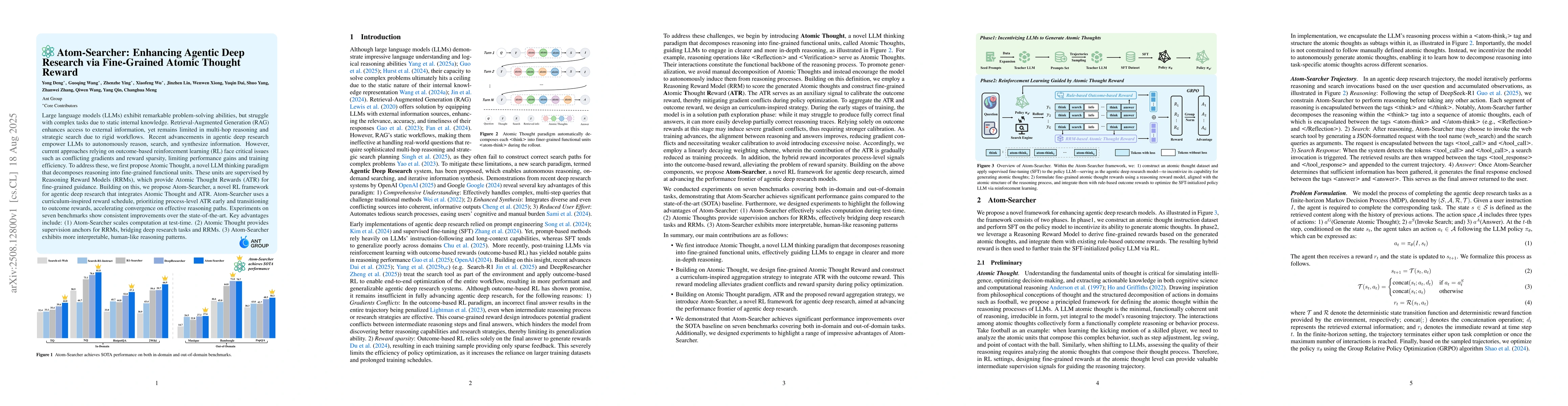 Thumbnail for Atom-Searcher: Enhancing Agentic Deep Research via Fine-Grained Atomic
  Thought Reward