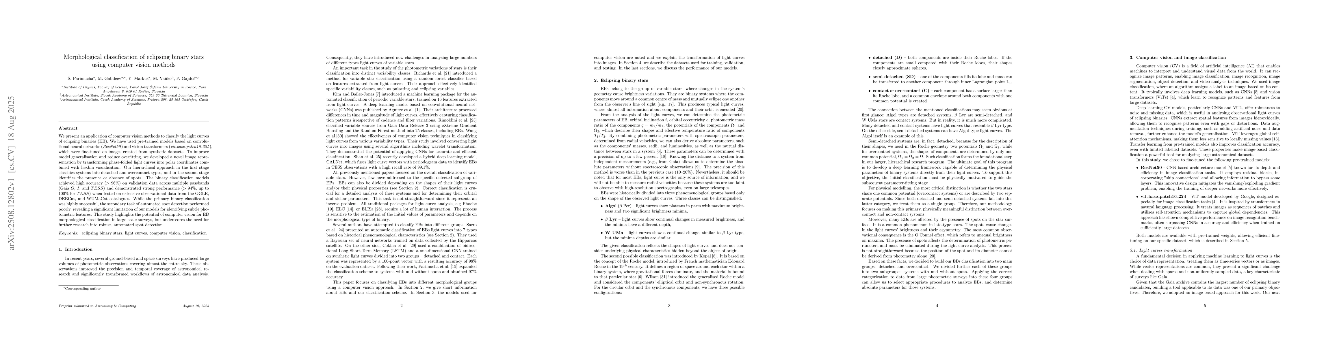 Thumbnail for Morphological classification of eclipsing binary stars using computer
  vision methods