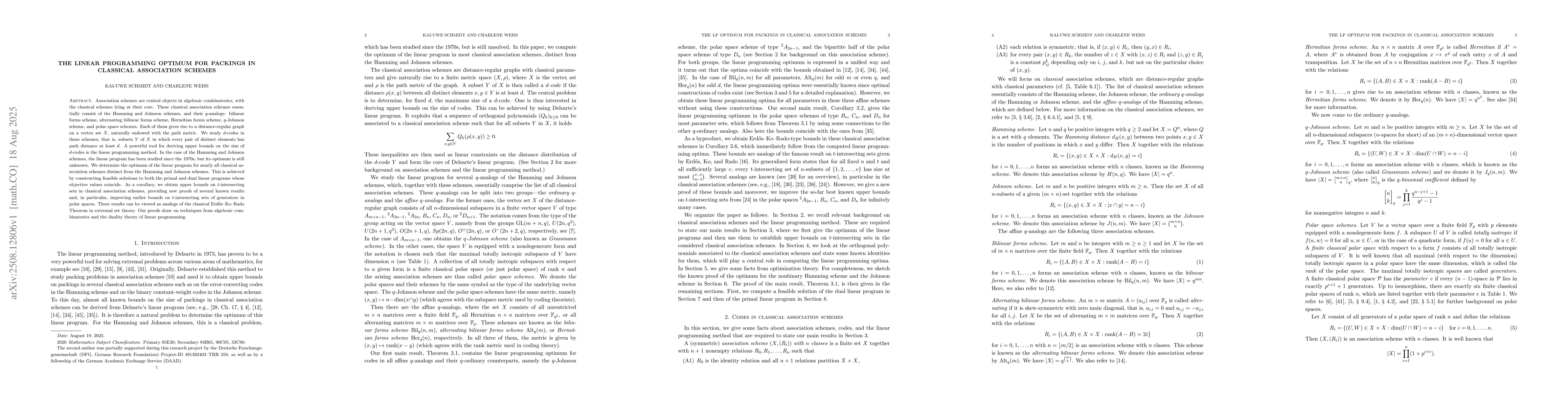 Thumbnail for The linear programming optimum for packings in classical association
  schemes