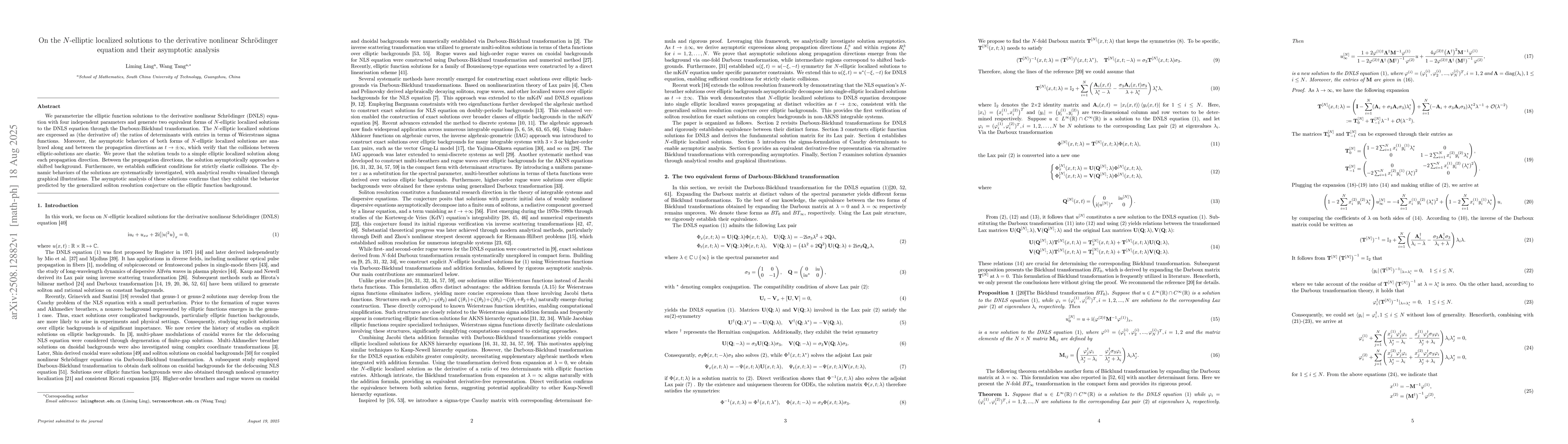 Thumbnail for On the N-elliptic localized solutions to the derivative nonlinear
  Schrödinger equation and their asymptotic analysis