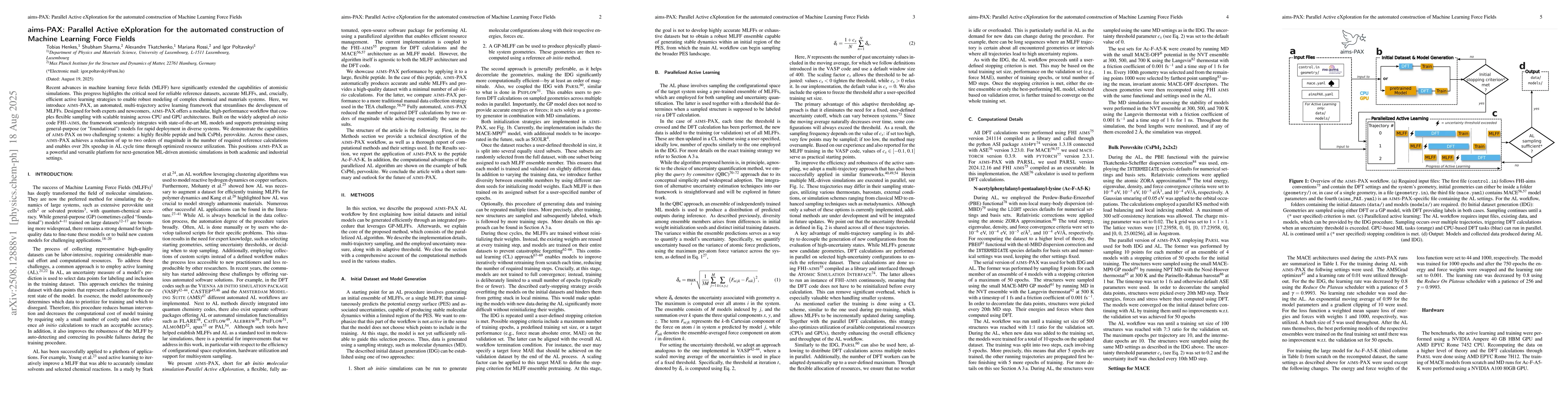 Thumbnail for aims-PAX: Parallel Active eXploration for the automated construction of
  Machine Learning Force Fields