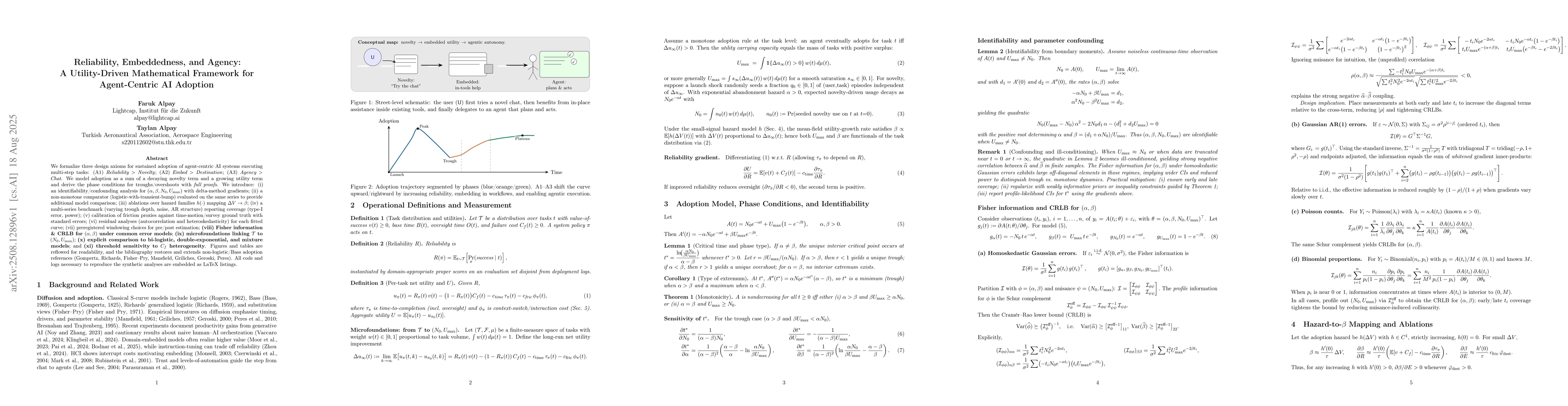 Thumbnail for Reliability, Embeddedness, and Agency: A Utility-Driven Mathematical
  Framework for Agent-Centric AI Adoption