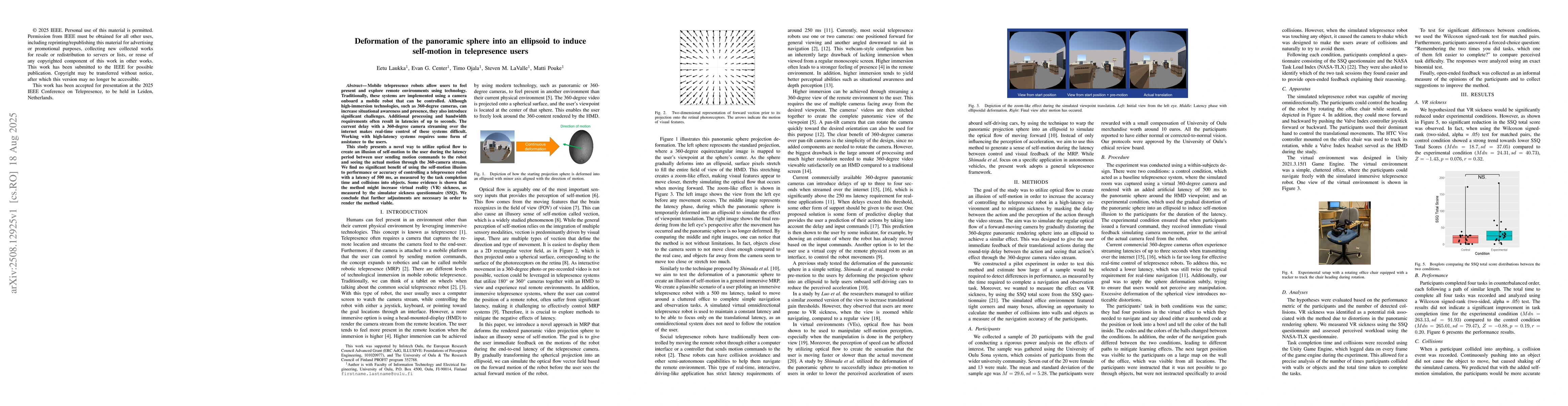 Thumbnail for Deformation of the panoramic sphere into an ellipsoid to induce
  self-motion in telepresence users