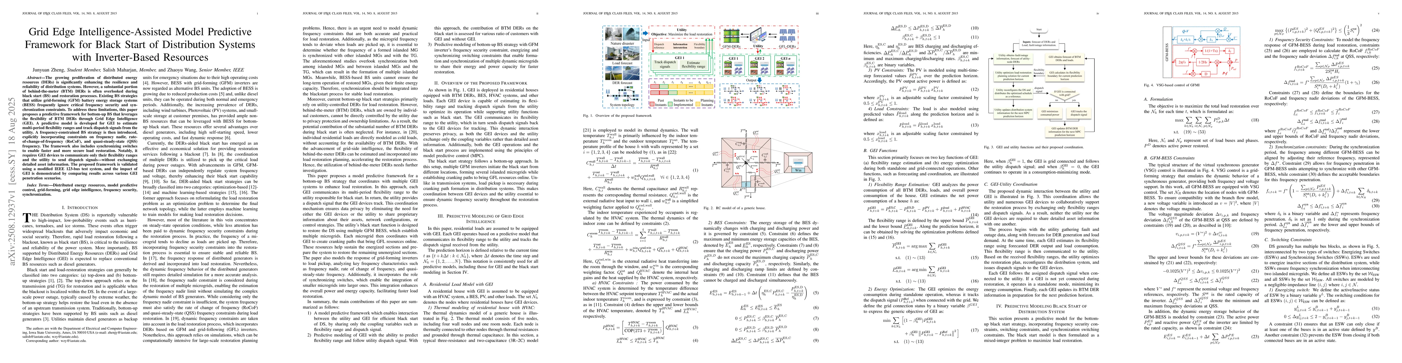 Thumbnail for Grid Edge Intelligence-Assisted Model Predictive Framework for Black
  Start of Distribution Systems with Inverter-Based Resources