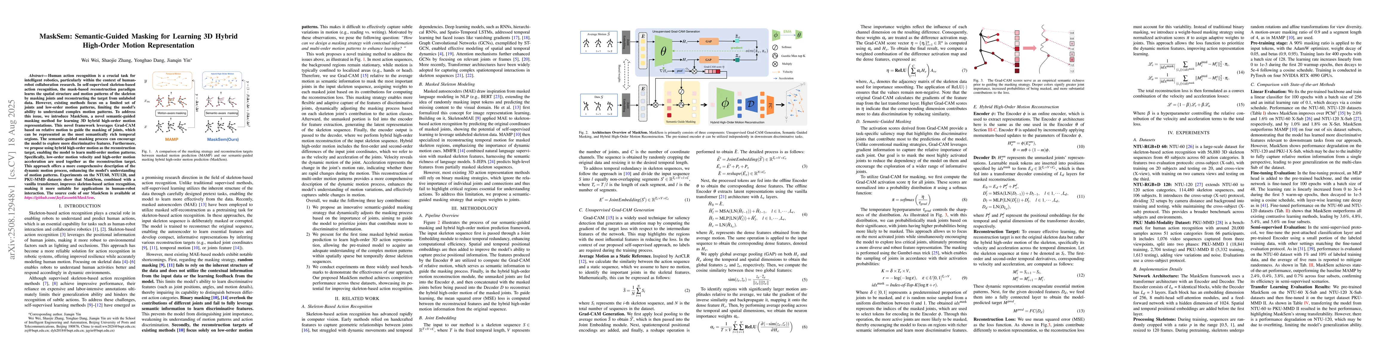 Thumbnail for MaskSem: Semantic-Guided Masking for Learning 3D Hybrid High-Order
  Motion Representation