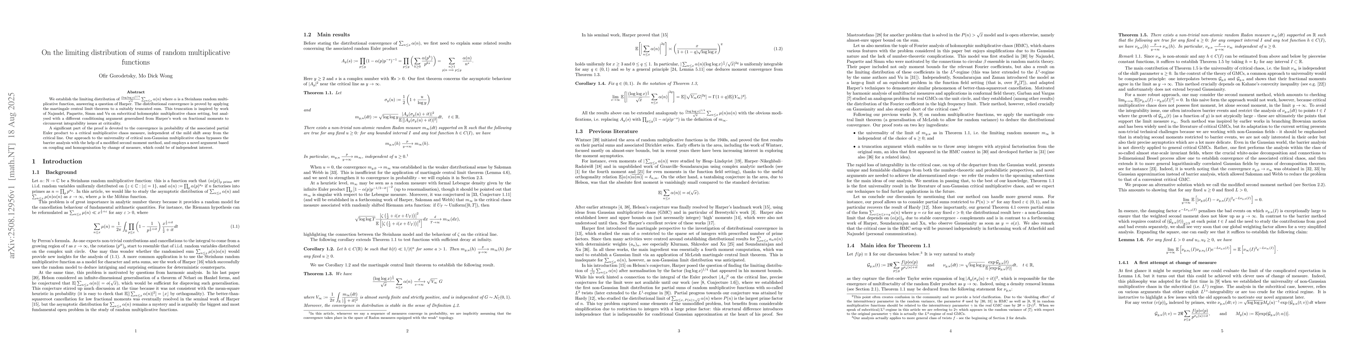 Thumbnail for On the limiting distribution of sums of random multiplicative functions