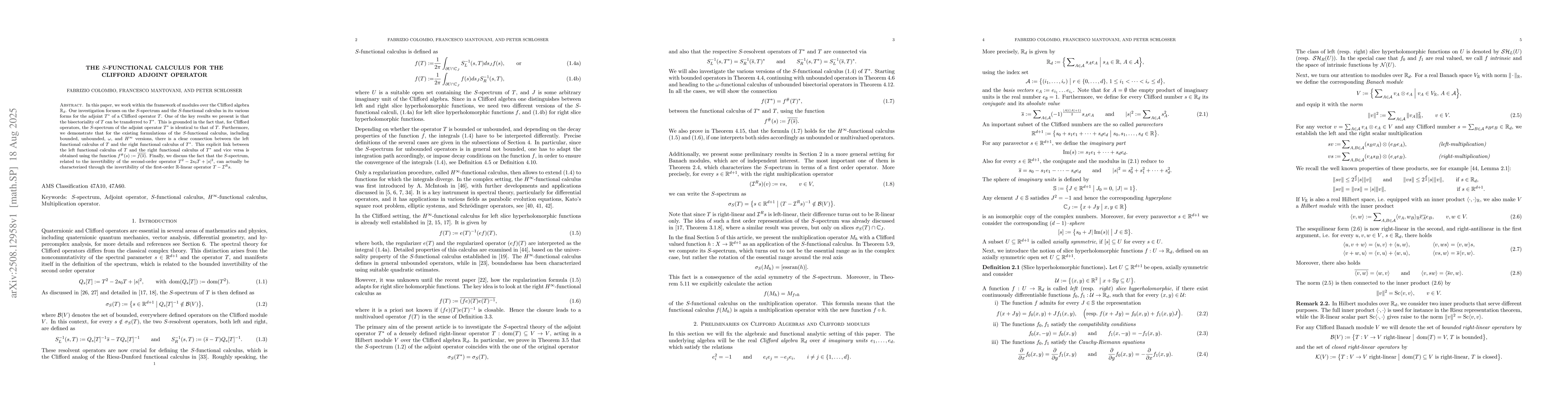 Thumbnail for The S-functional calculus for the Clifford adjoint operator