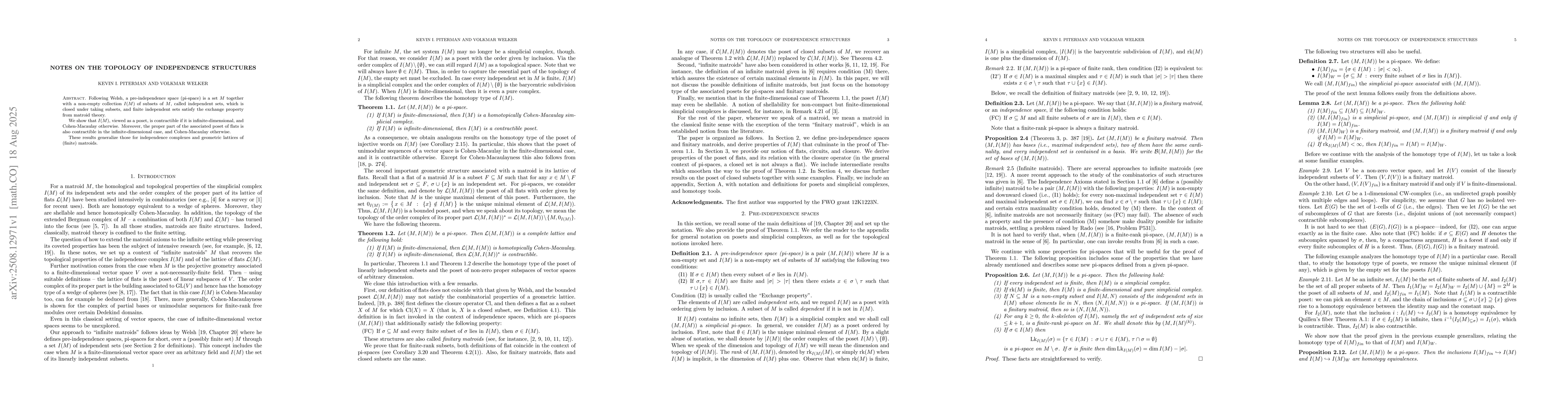 Thumbnail for Notes on the topology of independence structures