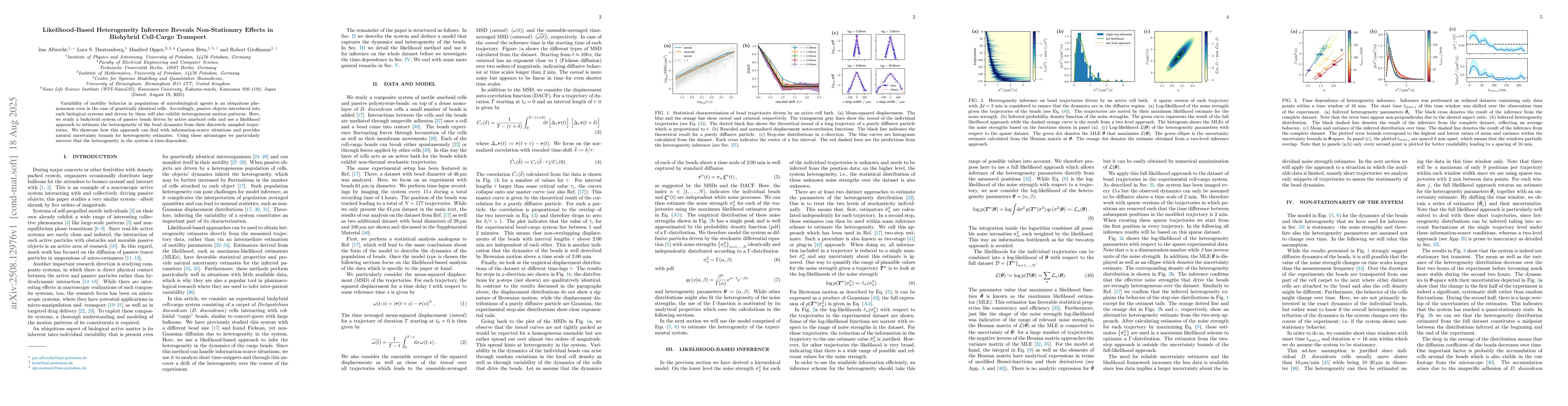 Thumbnail for Likelihood-Based Heterogeneity Inference Reveals Non-Stationary Effects
  in Biohybrid Cell-Cargo Transport