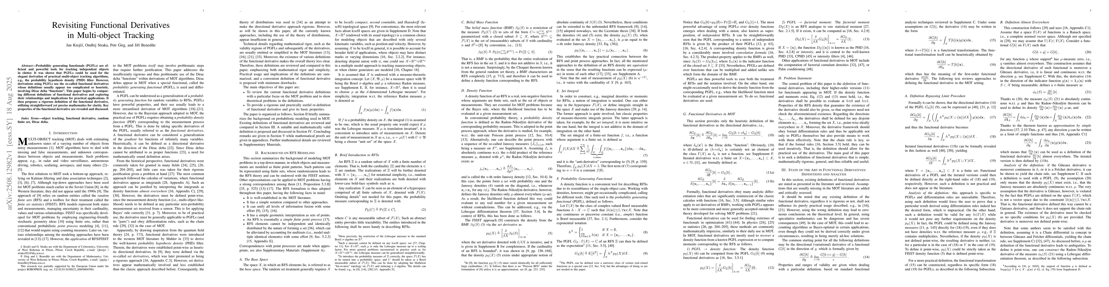 Thumbnail for Revisiting Functional Derivatives in Multi-object Tracking