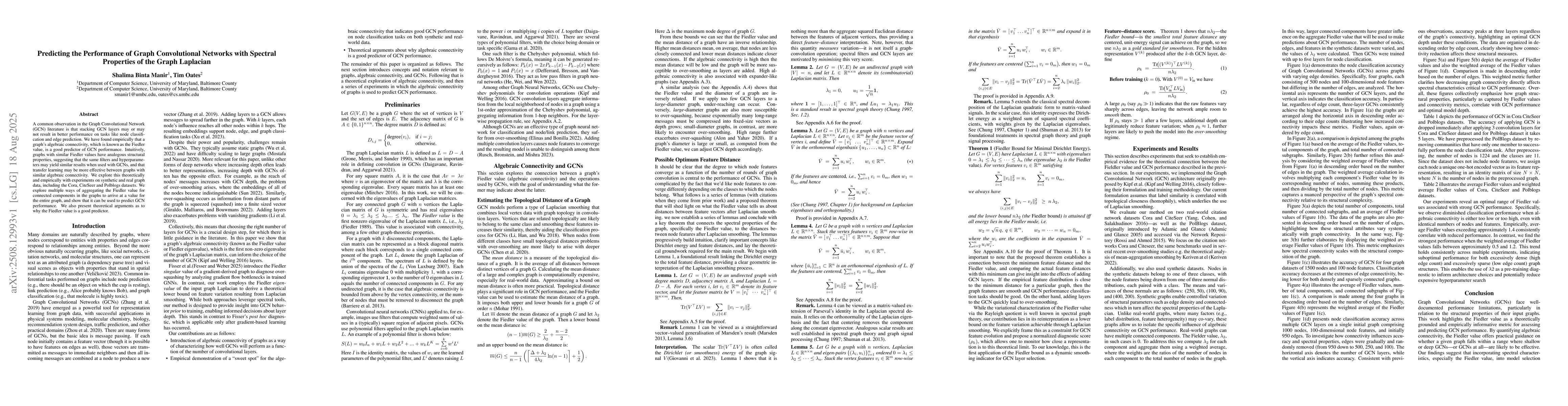 Thumbnail for Predicting the Performance of Graph Convolutional Networks with Spectral
  Properties of the Graph Laplacian