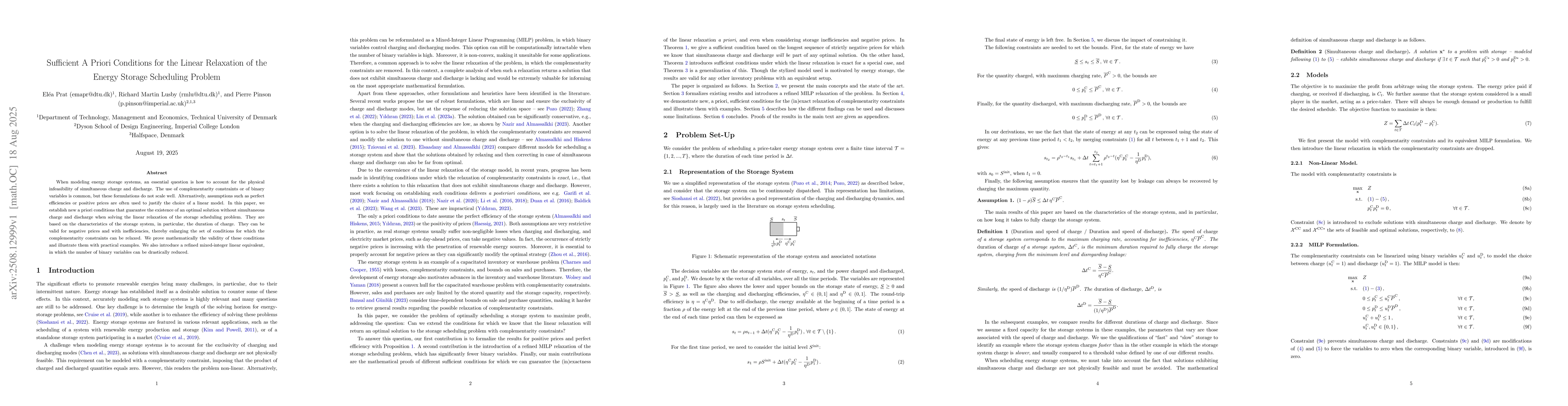 Thumbnail for Sufficient A Priori Conditions for the Linear Relaxation of the Energy
  Storage Scheduling Problem