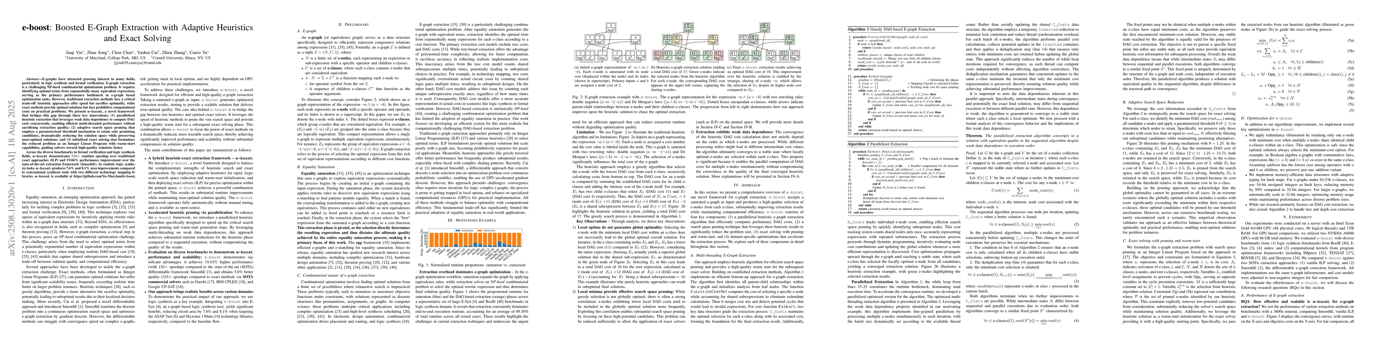 Thumbnail for e-boost: Boosted E-Graph Extraction with Adaptive Heuristics and Exact
  Solving