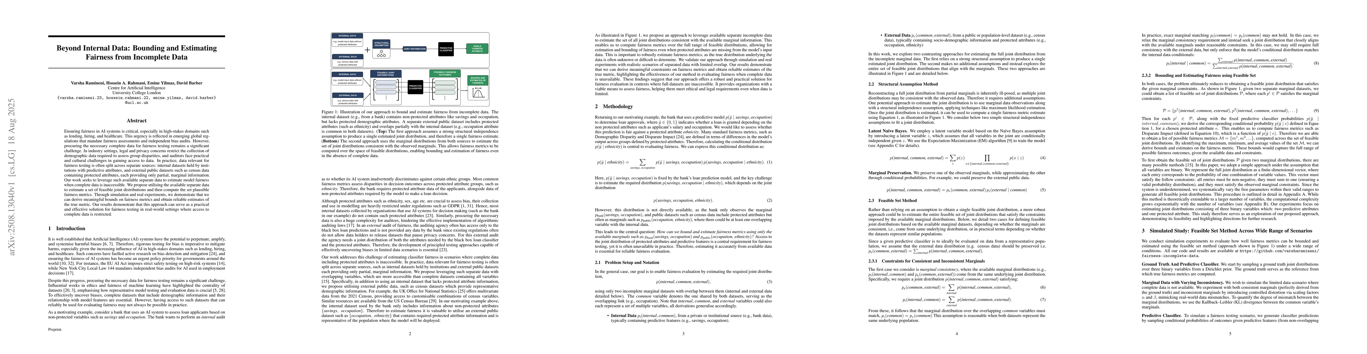 Thumbnail for Beyond Internal Data: Bounding and Estimating Fairness from Incomplete
  Data