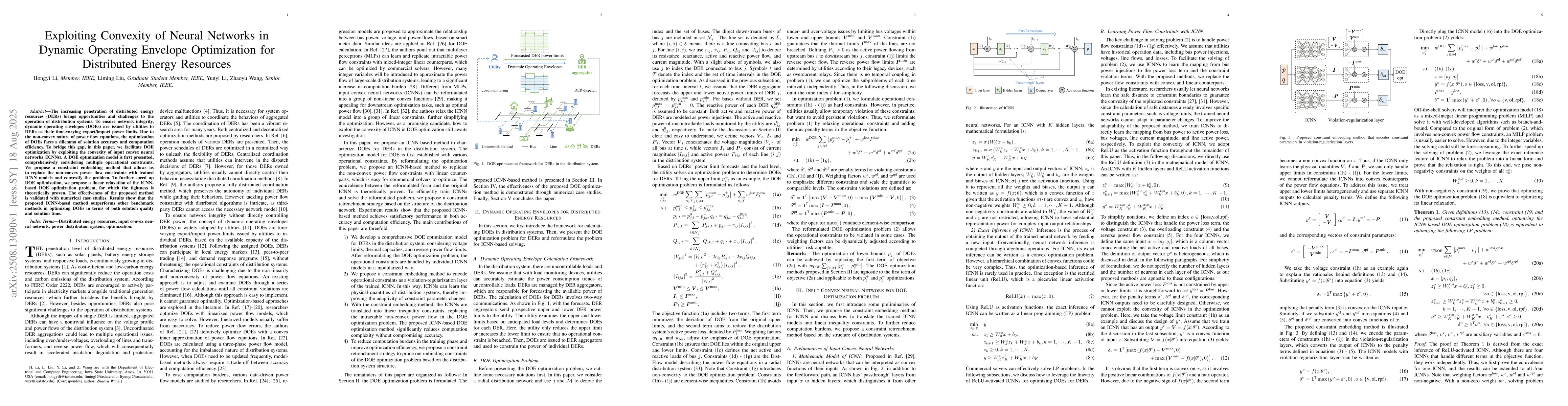 Thumbnail for Exploiting Convexity of Neural Networks in Dynamic Operating Envelope
  Optimization for Distributed Energy Resources