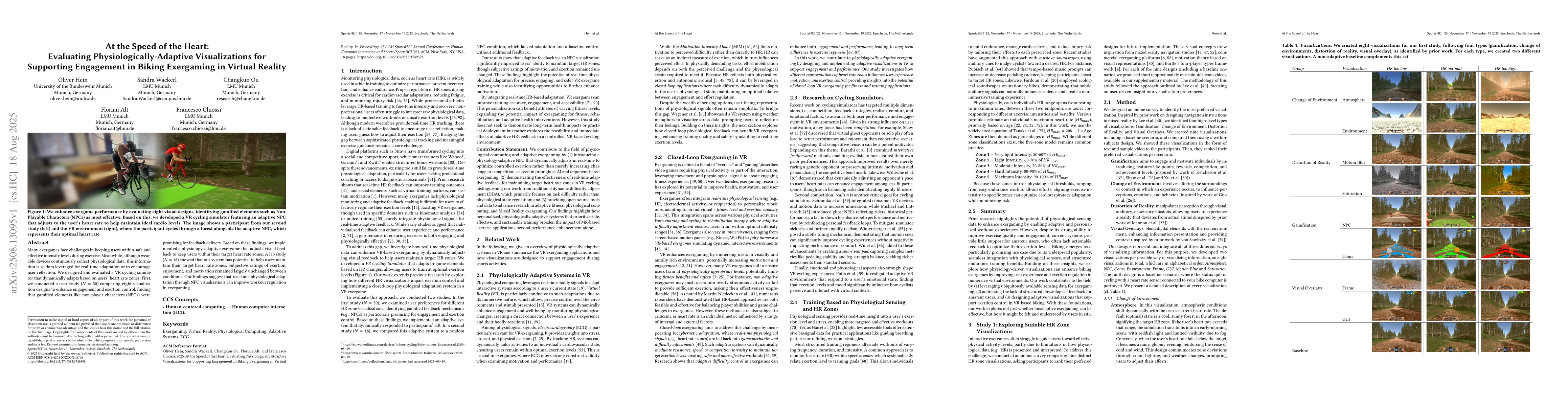 Thumbnail for At the Speed of the Heart: Evaluating Physiologically-Adaptive
  Visualizations for Supporting Engagement in Biking Exergaming in Virtual
  Reality