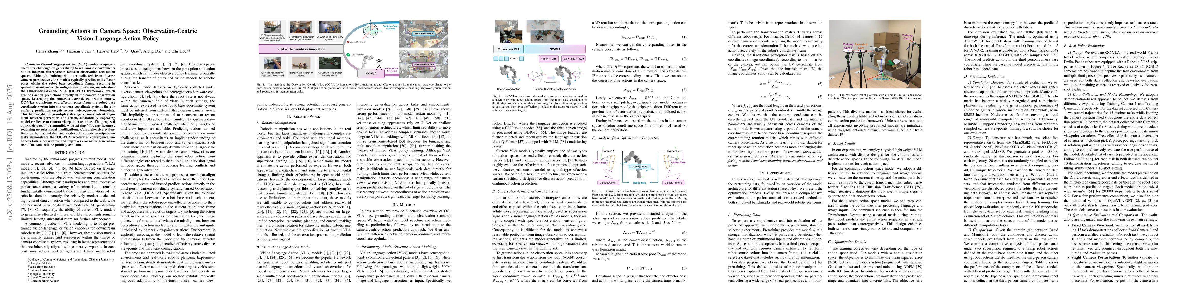 Thumbnail for Grounding Actions in Camera Space: Observation-Centric
  Vision-Language-Action Policy