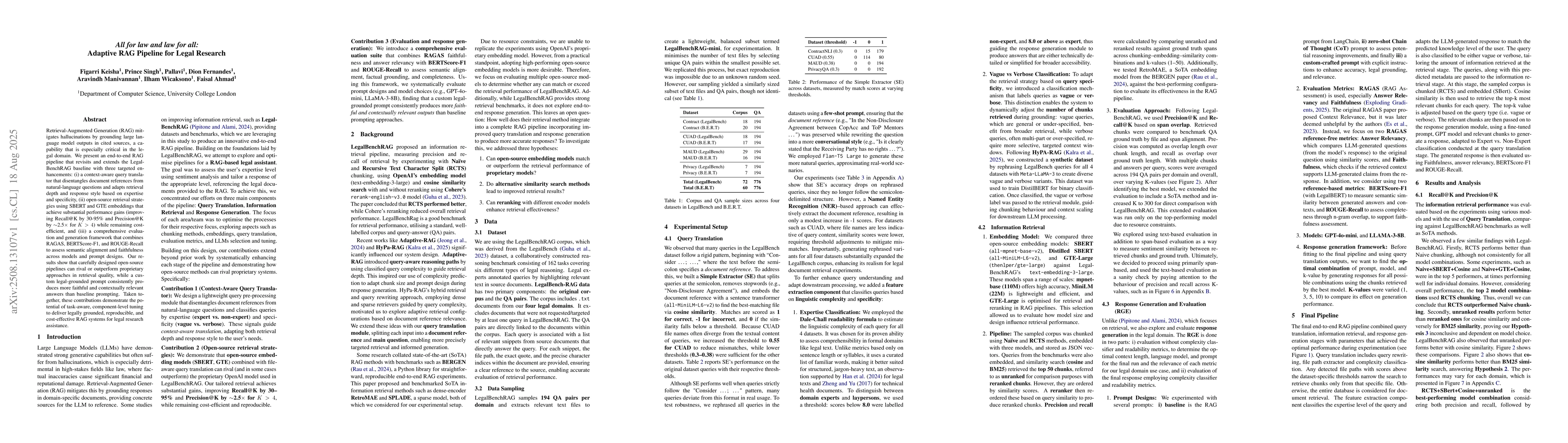 Thumbnail for All for law and law for all: Adaptive RAG Pipeline for Legal Research