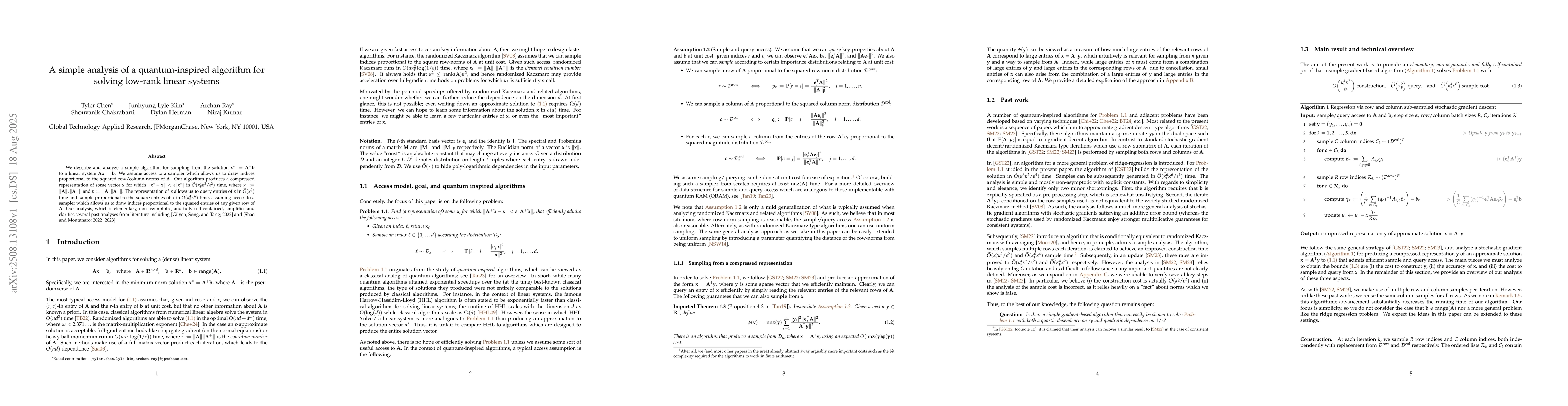 Thumbnail for A simple analysis of a quantum-inspired algorithm for solving low-rank
  linear systems