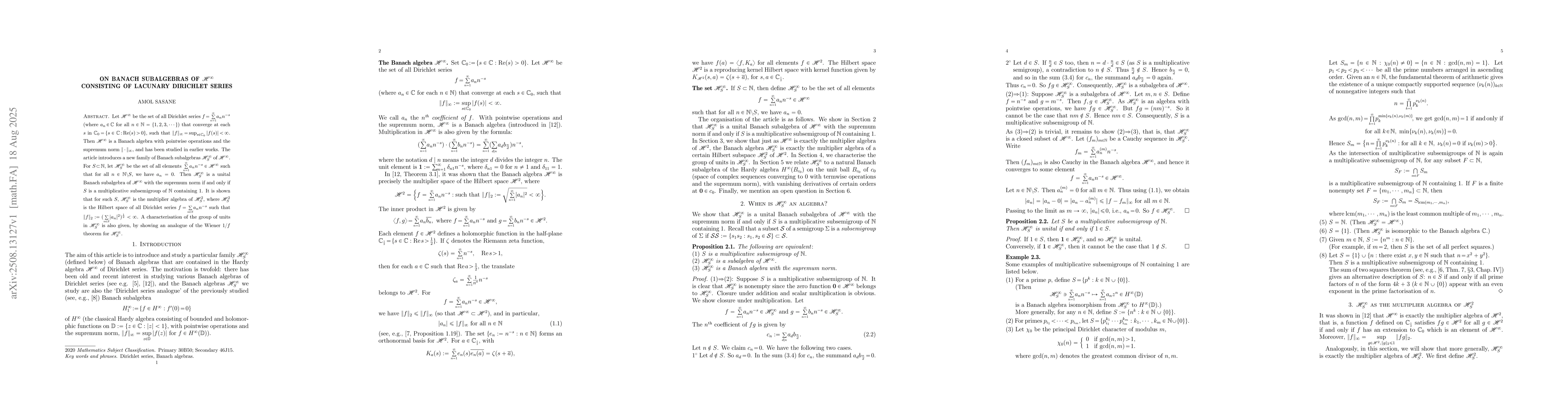 Thumbnail for On Banach subalgebras of $\mathscr{H}^\infty$ consisting of lacunary
  Dirichlet series