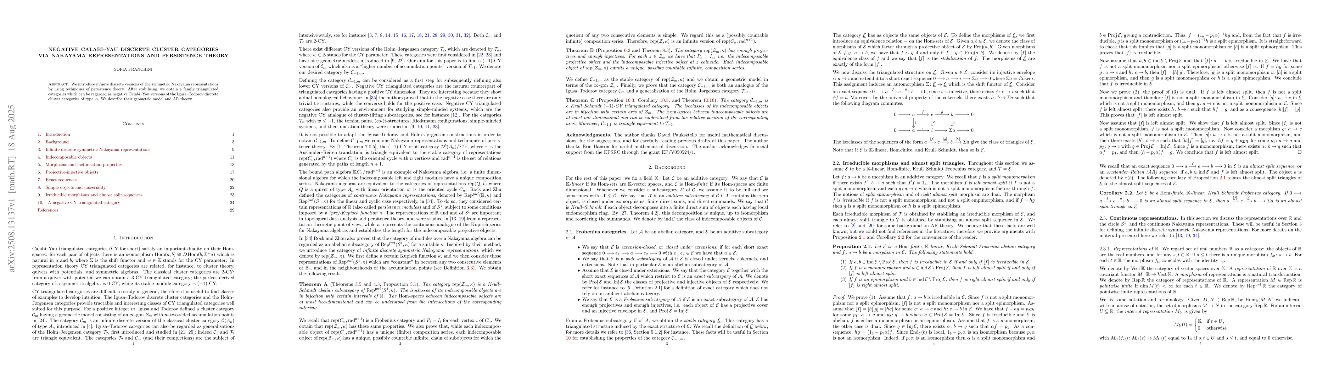 Thumbnail for Negative Calabi-Yau discrete cluster categories via Nakayama
  representations and persistence theory