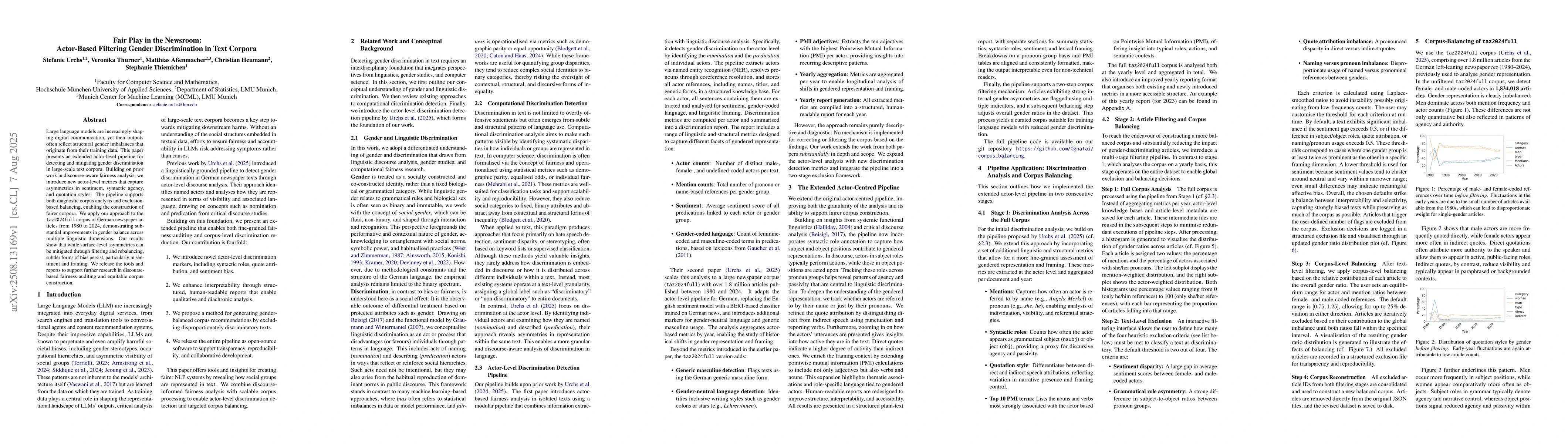 Thumbnail for Fair Play in the Newsroom: Actor-Based Filtering Gender Discrimination
  in Text Corpora