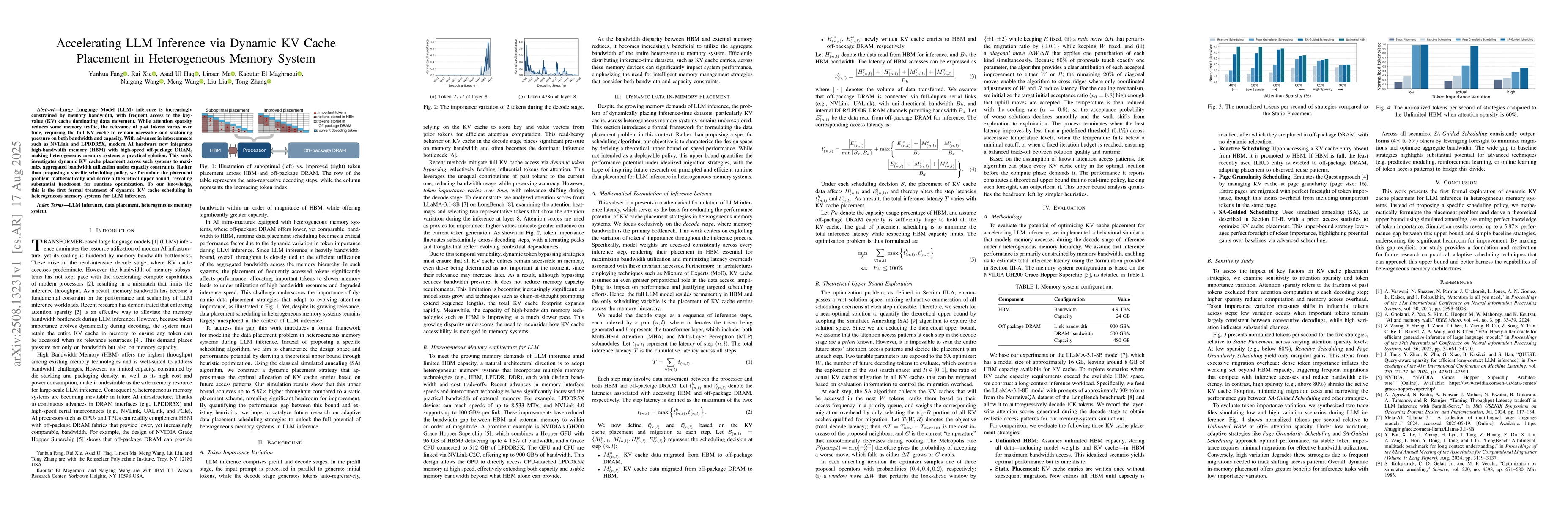 Thumbnail for Accelerating LLM Inference via Dynamic KV Cache Placement in
  Heterogeneous Memory System