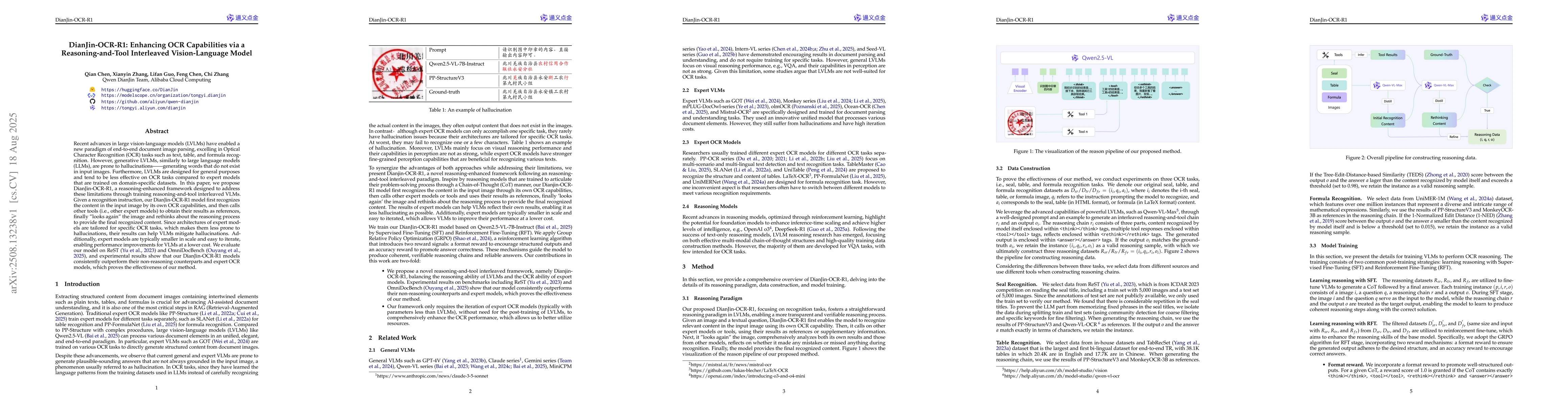 Thumbnail for DianJin-OCR-R1: Enhancing OCR Capabilities via a Reasoning-and-Tool
  Interleaved Vision-Language Model