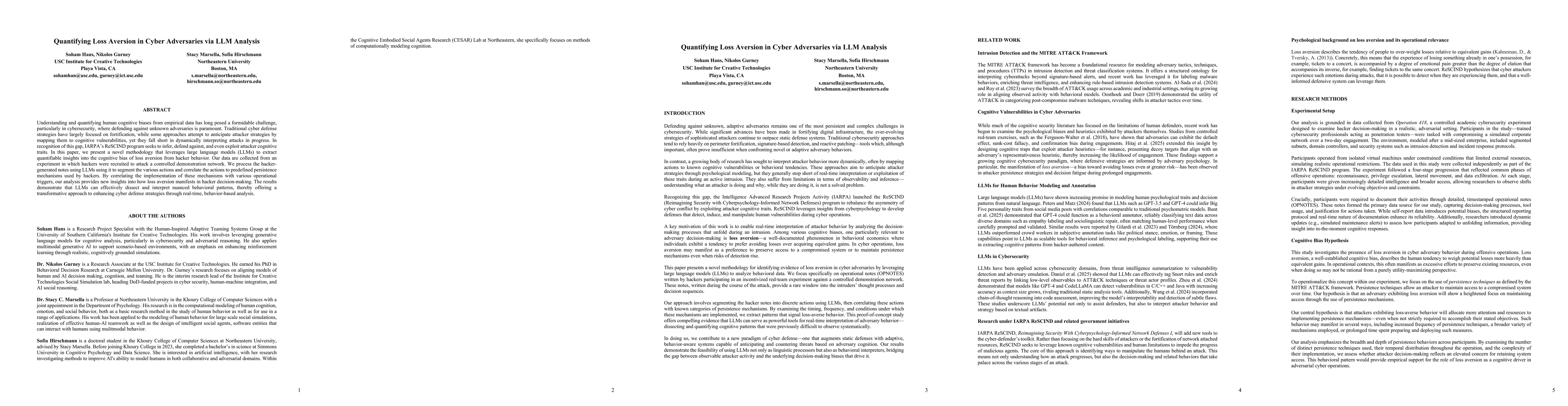 Thumbnail for Quantifying Loss Aversion in Cyber Adversaries via LLM Analysis