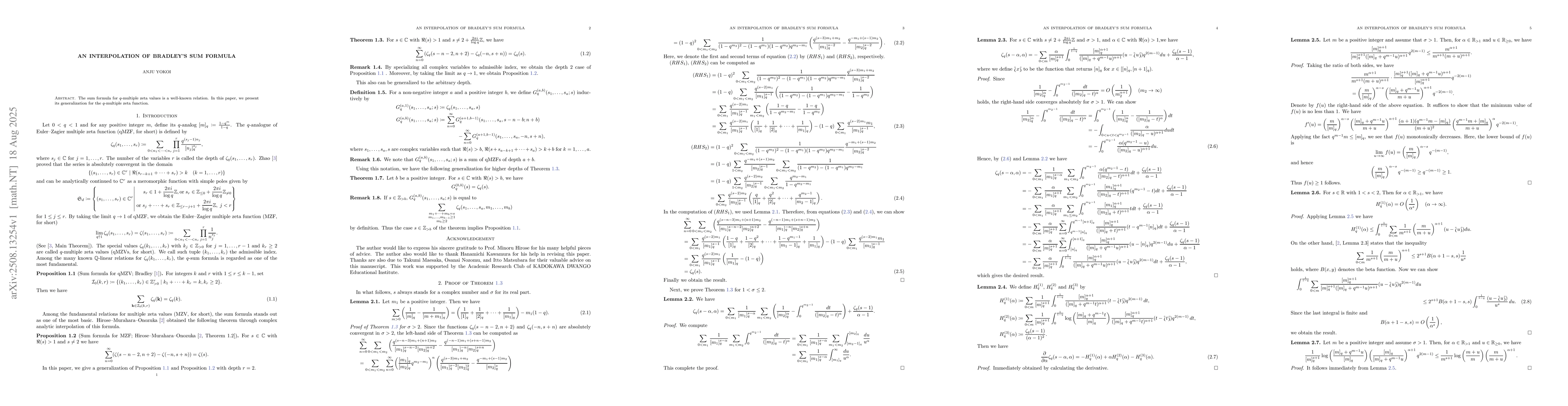Thumbnail for An interpolation of Bradley's sum formula