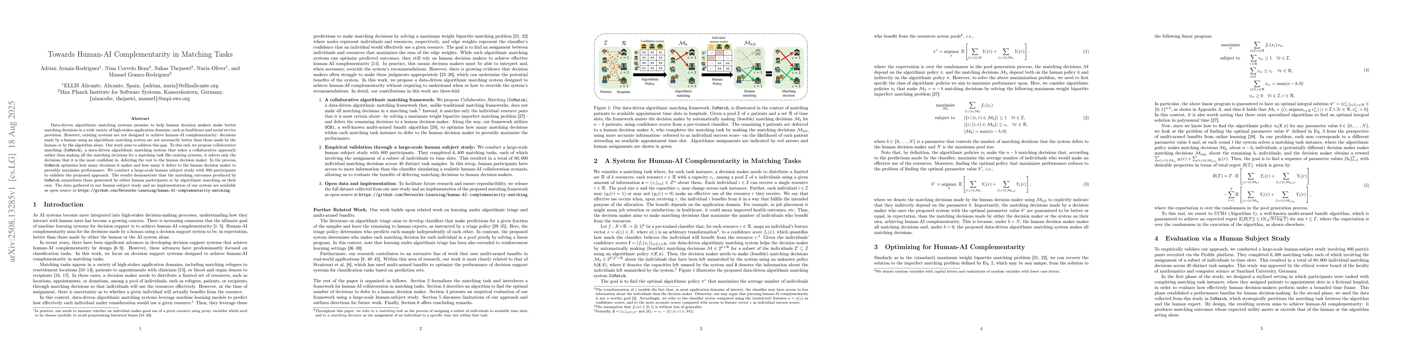 Thumbnail for Towards Human-AI Complementarity in Matching Tasks