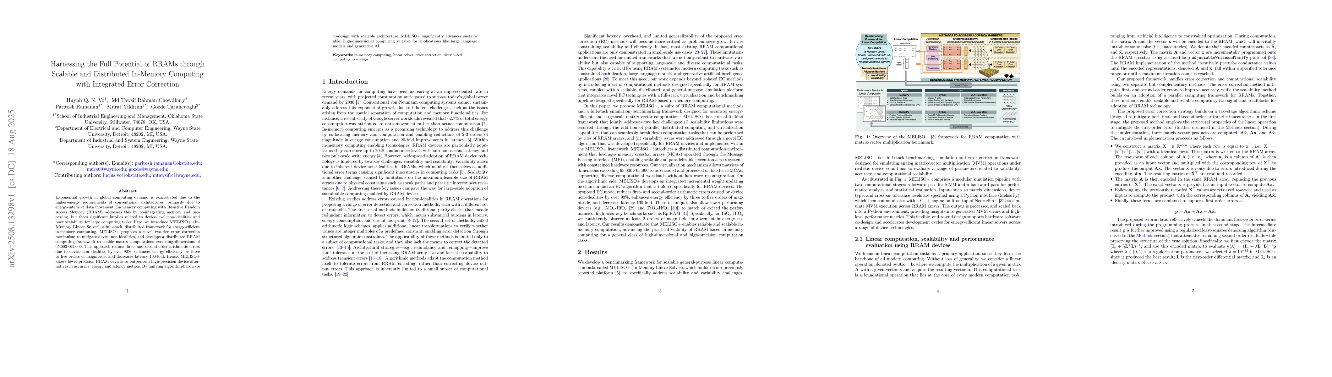 Thumbnail for Harnessing the Full Potential of RRAMs through Scalable and Distributed
  In-Memory Computing with Integrated Error Correction