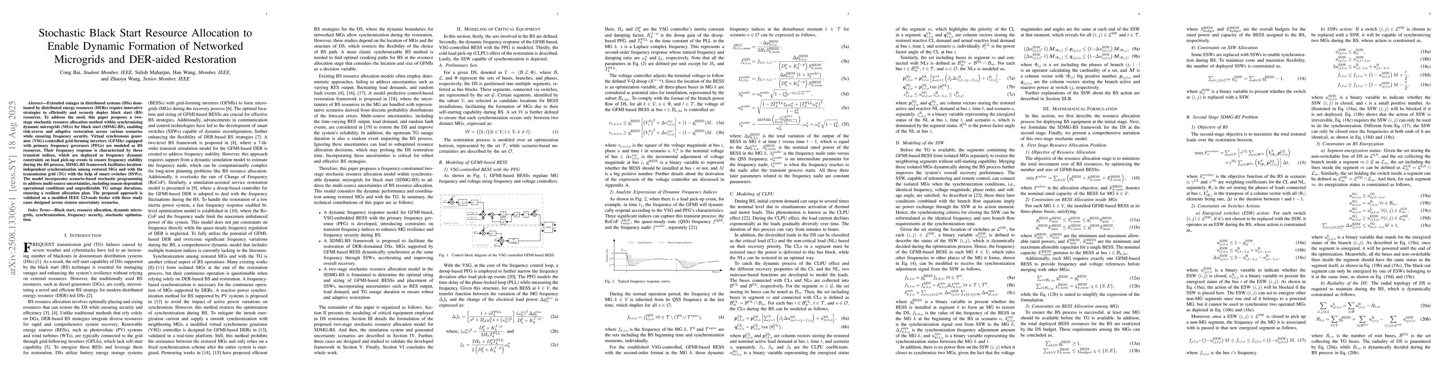 Thumbnail for Stochastic Black Start Resource Allocation to Enable Dynamic Formation
  of Networked Microgrids and DER-aided Restoration