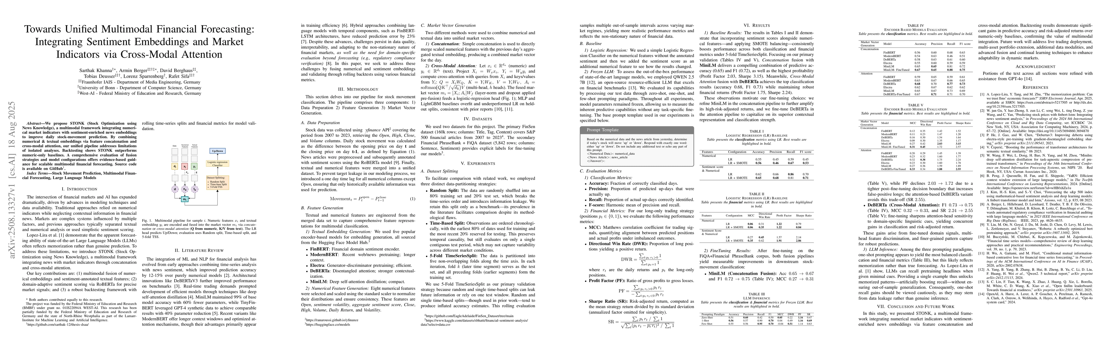 Thumbnail for Towards Unified Multimodal Financial Forecasting: Integrating Sentiment
  Embeddings and Market Indicators via Cross-Modal Attention