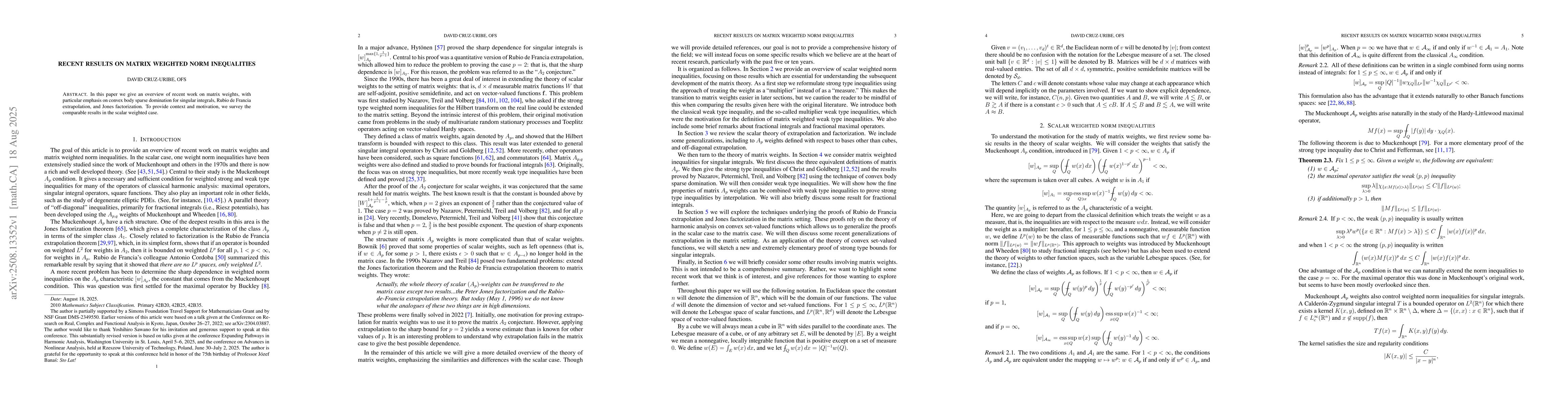 Thumbnail for Recent results on matrix weighted norm inequalities