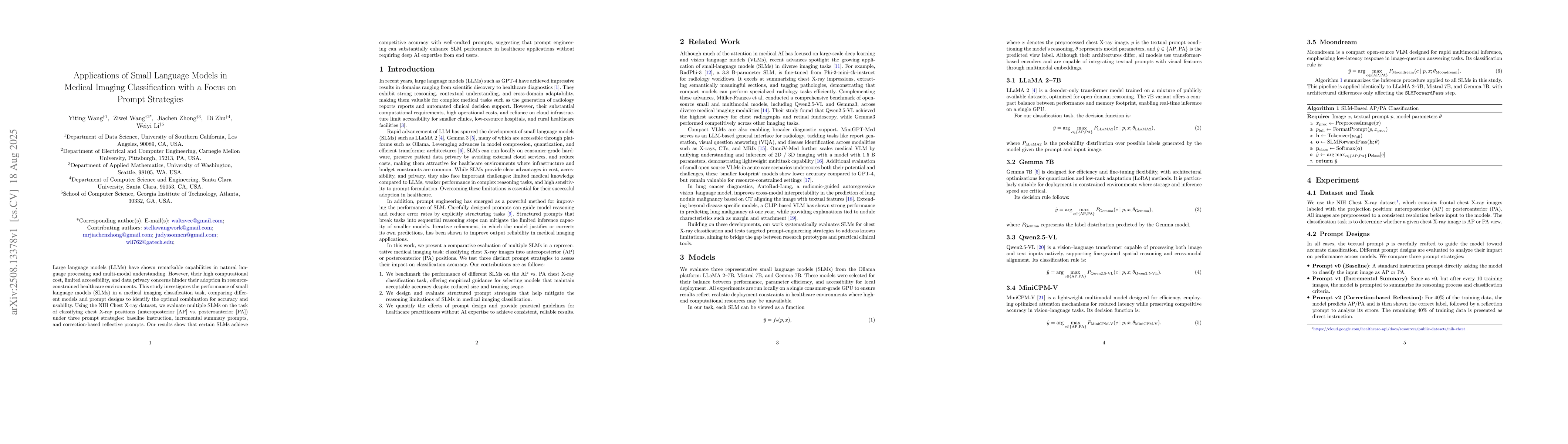 Thumbnail for Applications of Small Language Models in Medical Imaging Classification
  with a Focus on Prompt Strategies