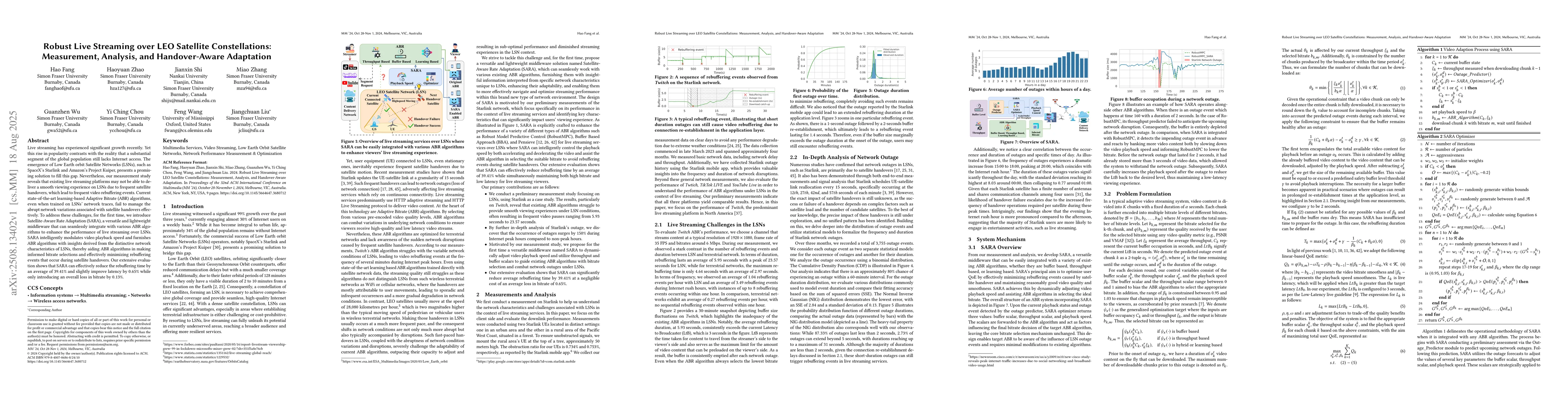 Thumbnail for Robust Live Streaming over LEO Satellite Constellations: Measurement,
  Analysis, and Handover-Aware Adaptation