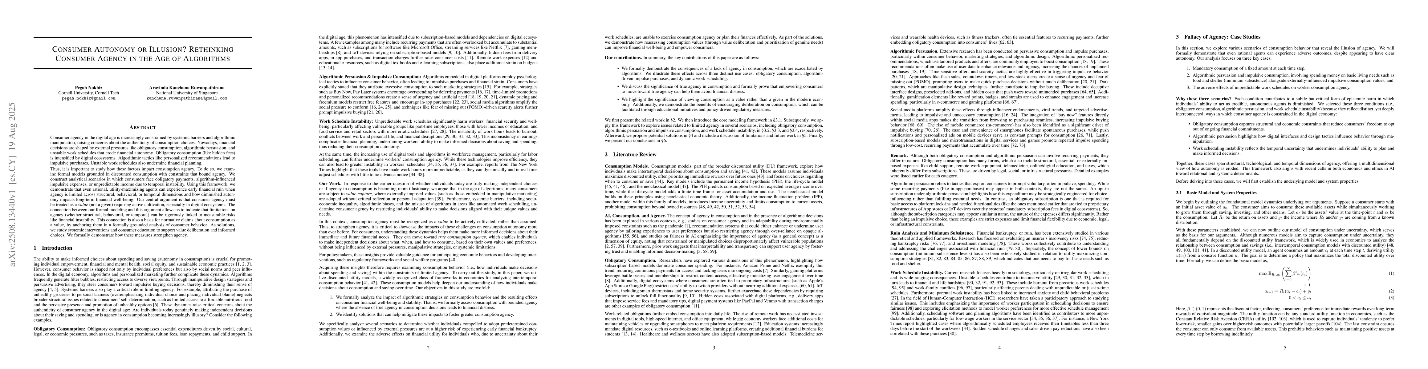 Thumbnail for Consumer Autonomy or Illusion? Rethinking Consumer Agency in the Age of
  Algorithms